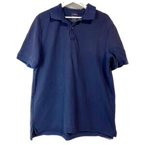 L.L.Bean Men's Short Sleeve Polo Shirt Navy Blue Size Large FLAW Casual Classic